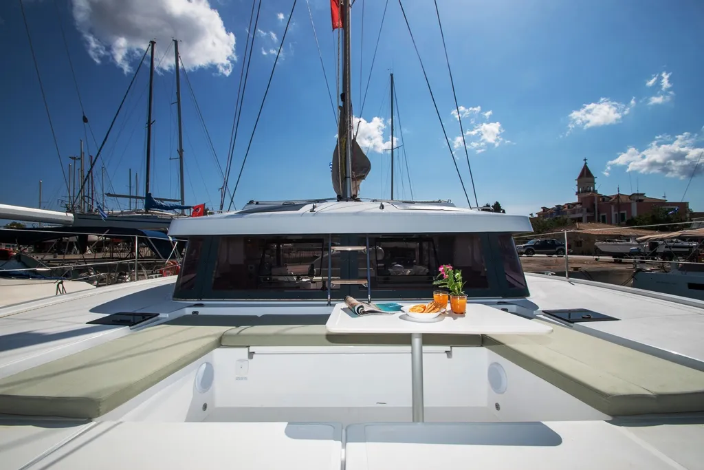 Deck of Skiouros II, a Bali Catspace catamaran at Municipal Unit of Ellomenos, Greece