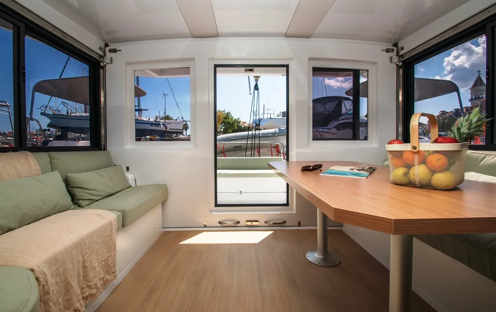 Salon of Skiouros II, a Bali Catspace catamaran at Municipal Unit of Ellomenos, Greece