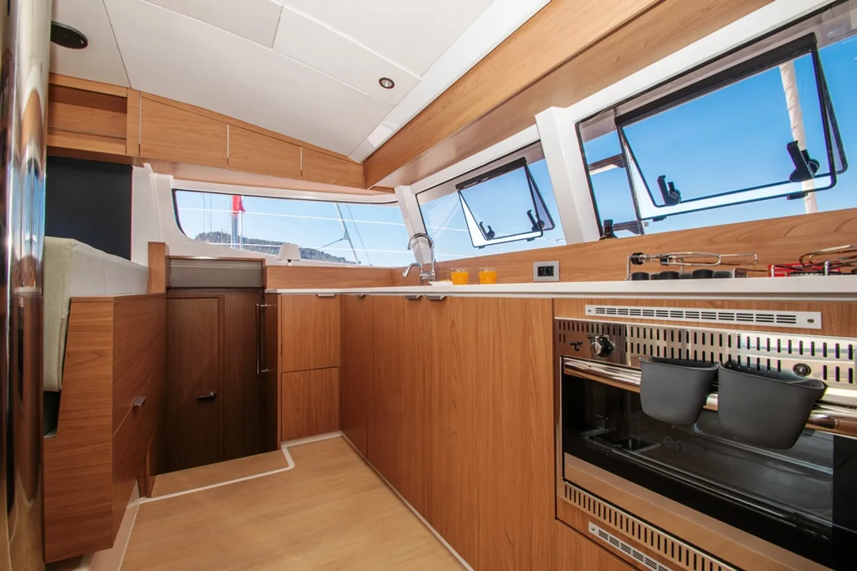 Galley of Skiouros II, a Bali Catspace catamaran at Municipal Unit of Ellomenos, Greece