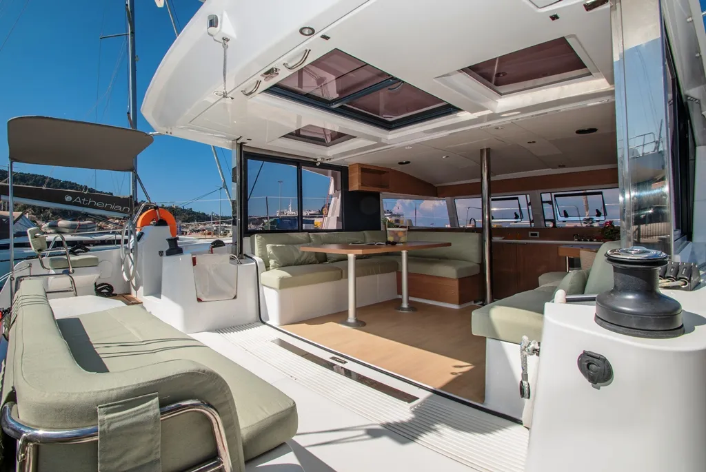 Deck of Skiouros II, a Bali Catspace catamaran at Municipal Unit of Ellomenos, Greece