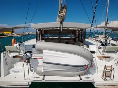 Deck of Skiouros II, a Bali Catspace catamaran at Municipal Unit of Ellomenos, Greece