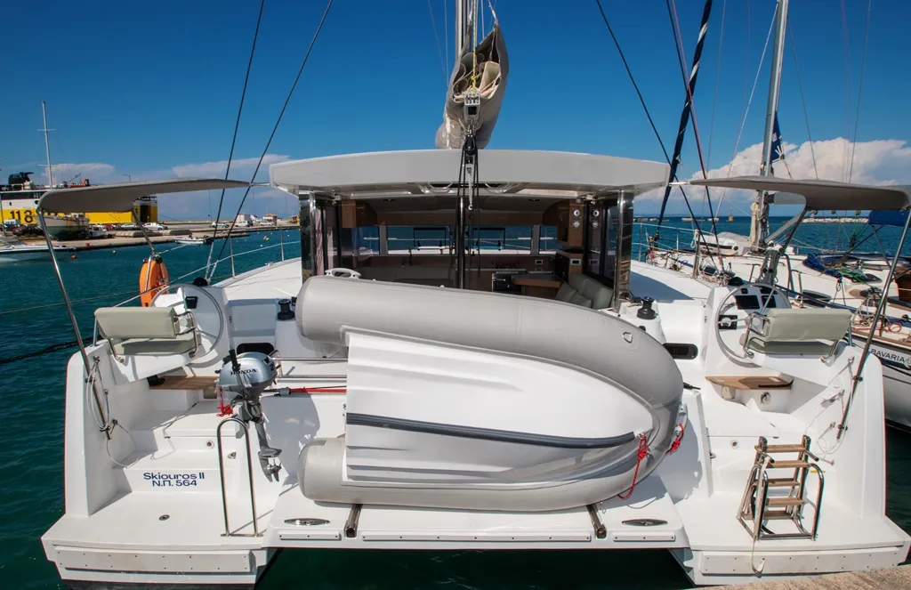 Deck of Skiouros II, a Bali Catspace catamaran at Municipal Unit of Ellomenos, Greece