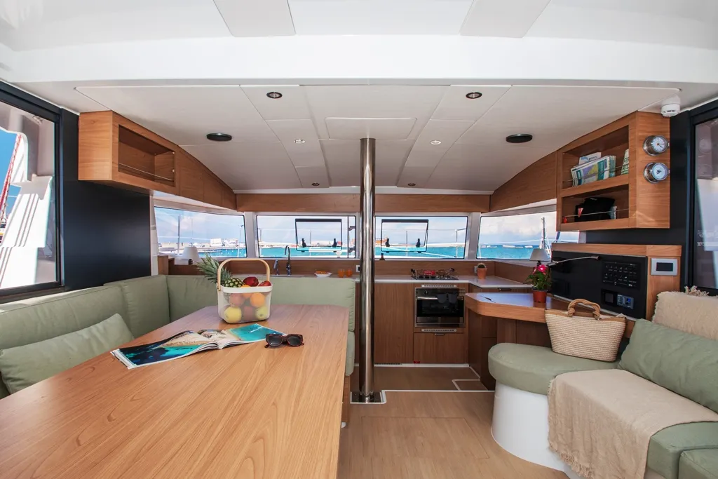Salon of Skiouros II, a Bali Catspace catamaran at Municipal Unit of Ellomenos, Greece