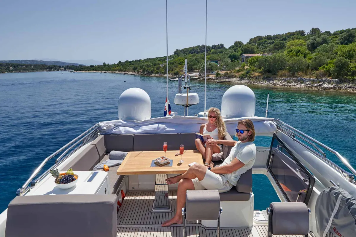 Simull, a Prestige 630S motor yacht at Grad Trogir, Croatia