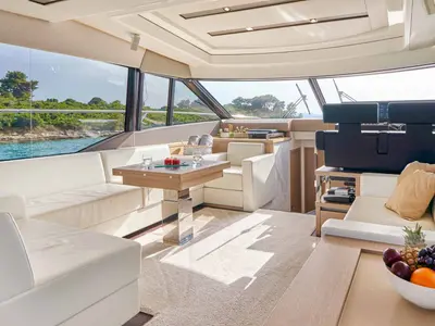 Salon of Simull, a Prestige 630S motor yacht at Trogir, Croatia