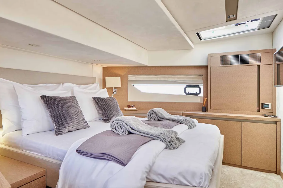 Simull, a Prestige 630S motor yacht at Grad Trogir, Croatia