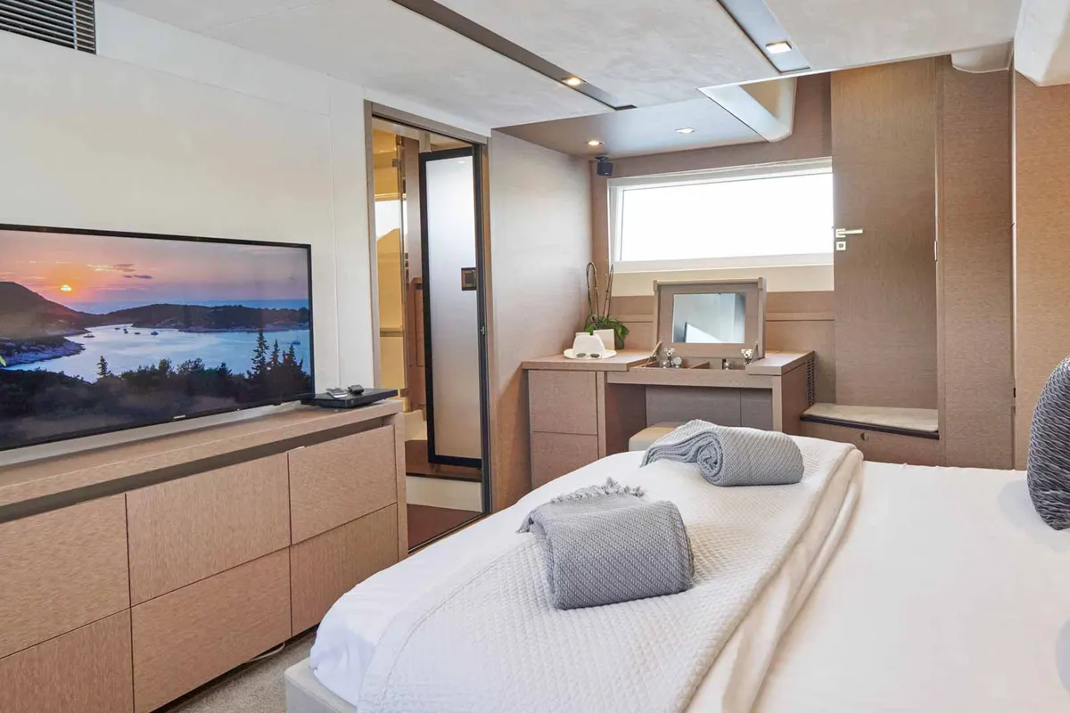 Simull, a Prestige 630S motor yacht at Grad Trogir, Croatia