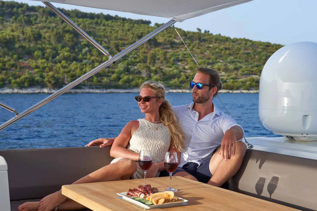 Simull, a Prestige 630S motor yacht at Grad Trogir, Croatia