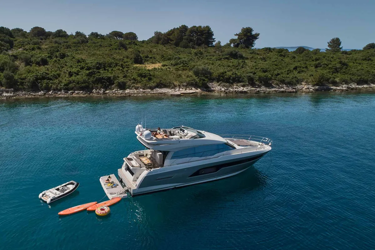 Simull, a Prestige 630S motor yacht at Grad Trogir, Croatia