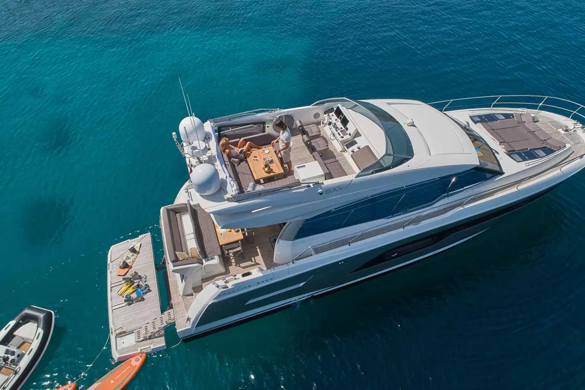 Simull, a Prestige 630S motor yacht at Grad Trogir, Croatia