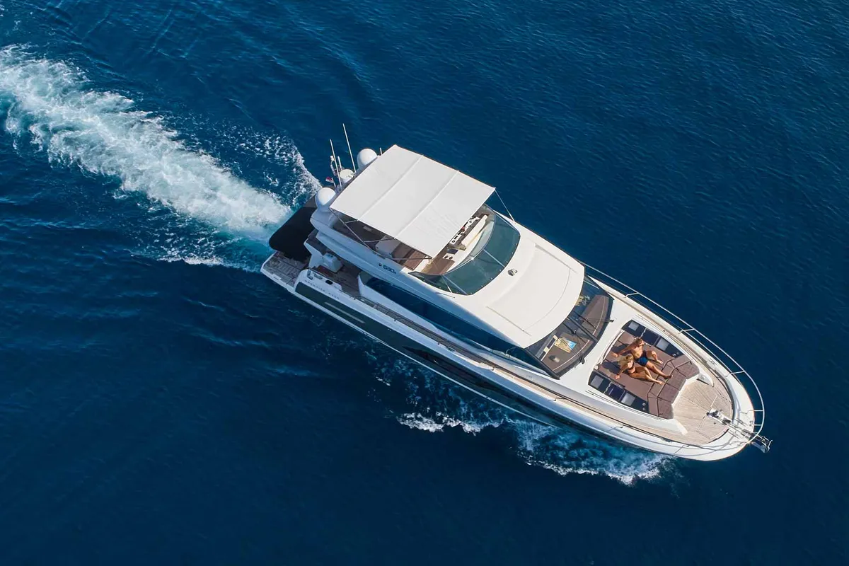 Simull, a Prestige 630S motor yacht at Grad Trogir, Croatia
