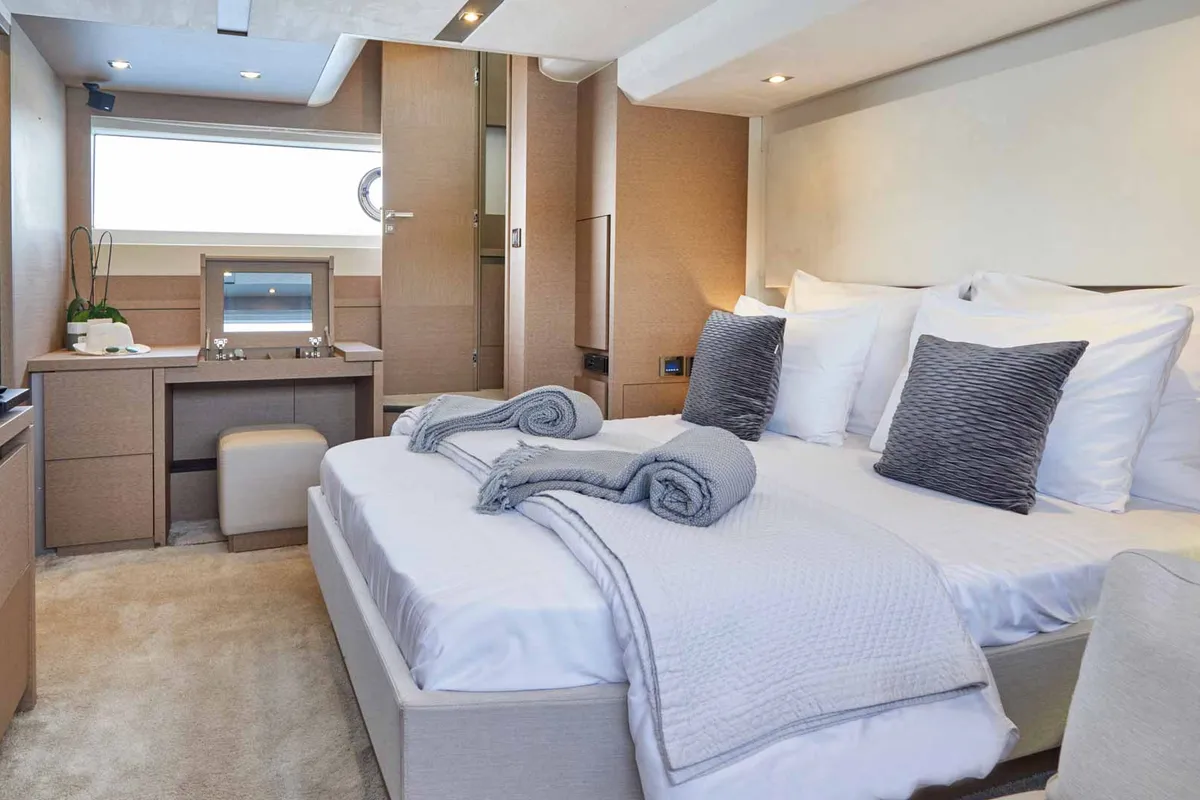 Simull, a Prestige 630S motor yacht at Grad Trogir, Croatia