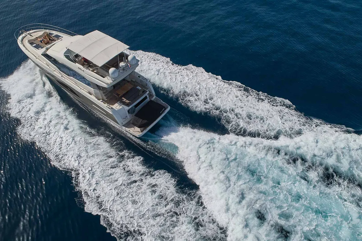 Simull, a Prestige 630S motor yacht at Grad Trogir, Croatia
