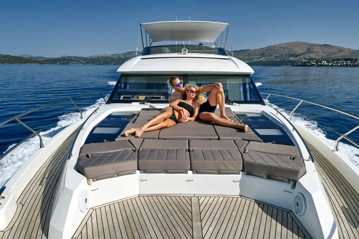 Simull, a Prestige 630S motor yacht at Grad Trogir, Croatia
