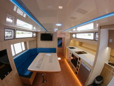 Salon of Nautika 1300 Royal, a Delphia Yachts Nautika 1300 motorboat at Wilkasy, Poland