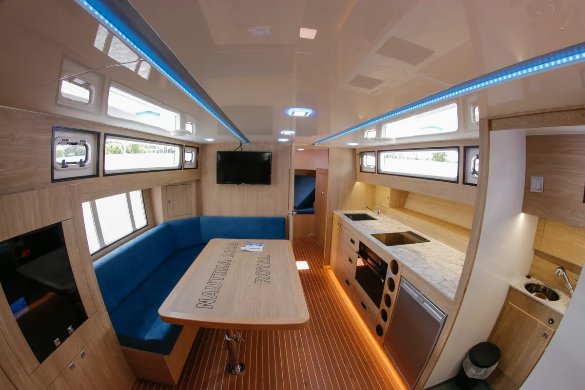 Salon of Nautika 1300 Royal, a Delphia Yachts Nautika 1300 motorboat at Wilkasy, Poland