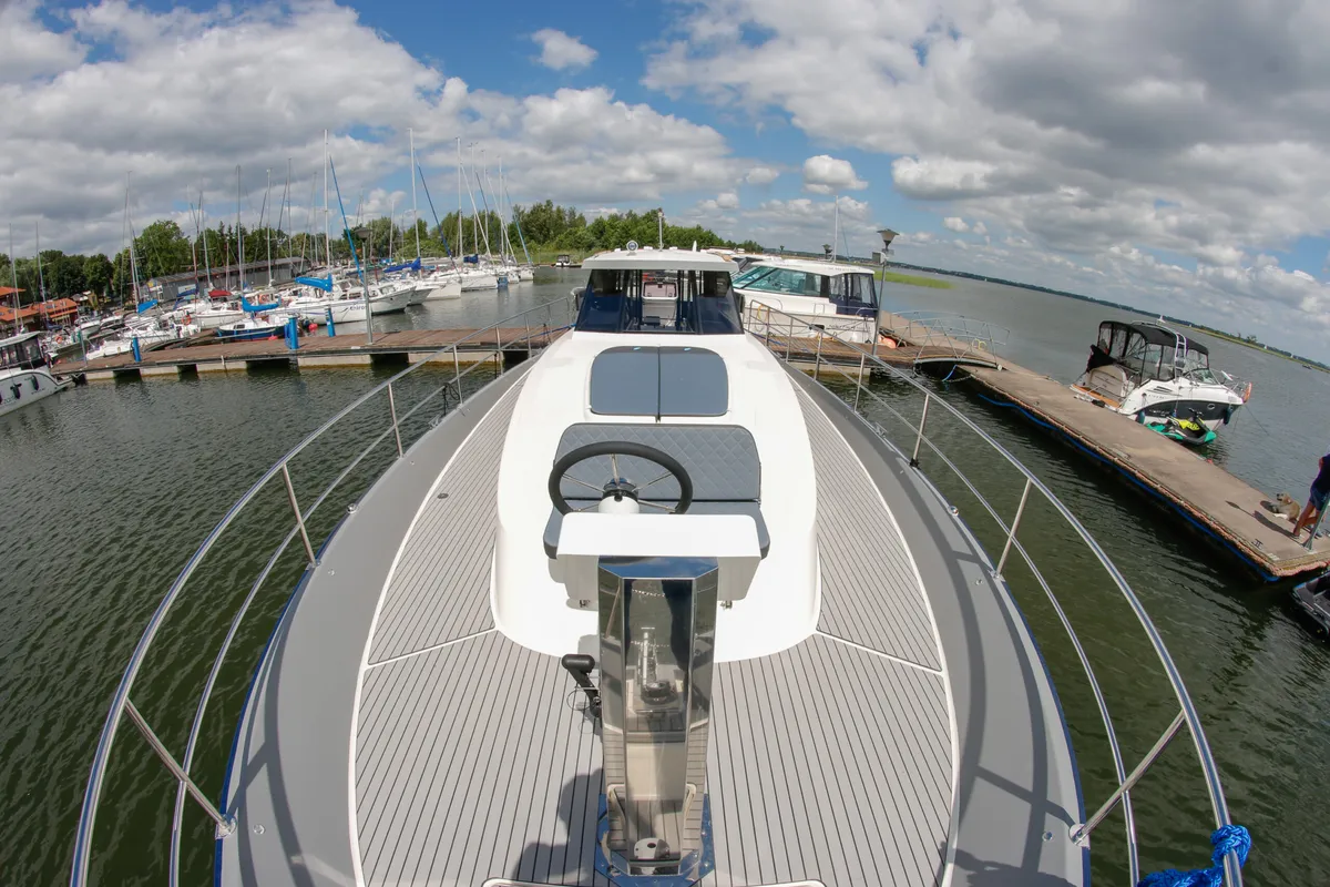 Deck of Nautika 1300 Royal, a Delphia Yachts Nautika 1300 motorboat at Wilkasy, Poland