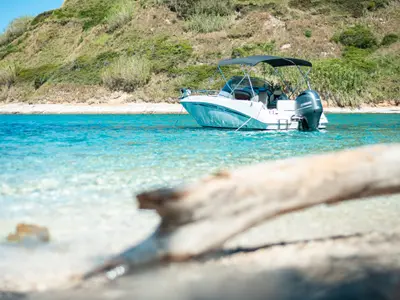 Exterior view of Galeon Galia 630, a motorboat at Mali Lošinj, Croatia