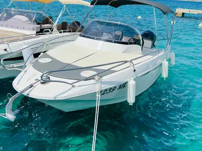 Exterior view of Galeon Galia 630, a motorboat at Mali Lošinj, Croatia