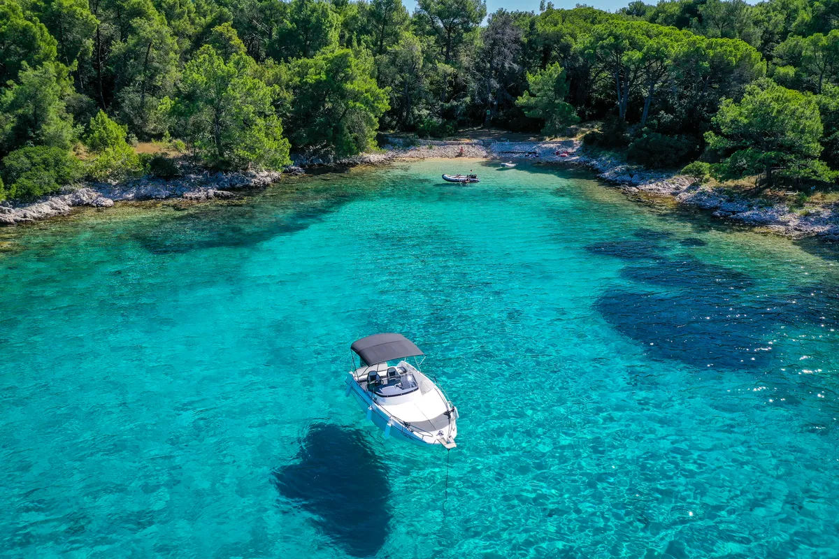 Exterior view of Galeon Galia 630, a motorboat at Mali Lošinj, Croatia