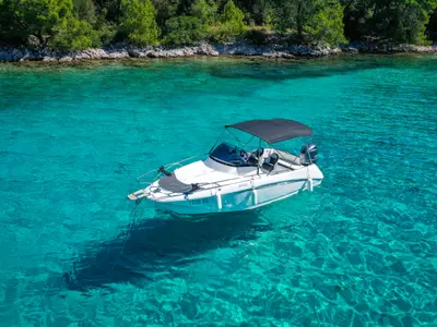 Exterior view of Galeon Galia 630, a motorboat at Mali Lošinj, Croatia