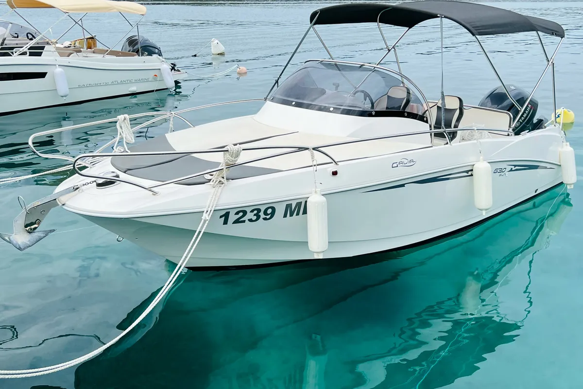 Exterior view of Galeon Galia 630, a motorboat at Mali Lošinj, Croatia