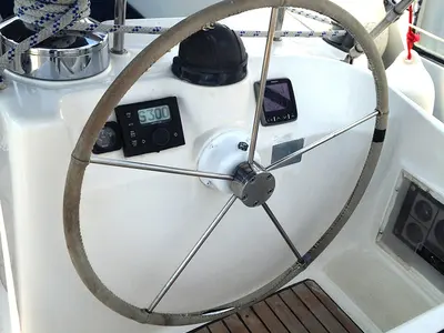 Cockpit of Stavroula, a Ocean Star 51.2 sailboat at Athens, Greece