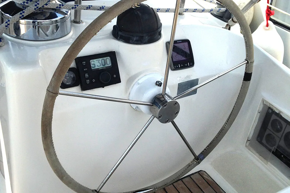 Cockpit of Stavroula, a Ocean Star 51.2 sailboat at Athens, Greece