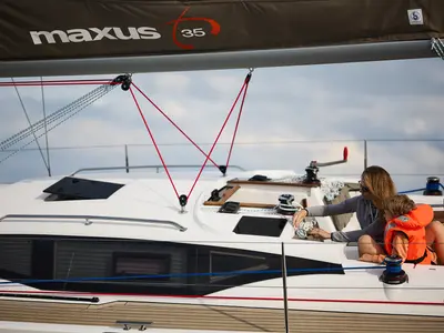 Deck of ALAS, a Northman Maxus 35 sailboat at Capo d'Orlando, Italy