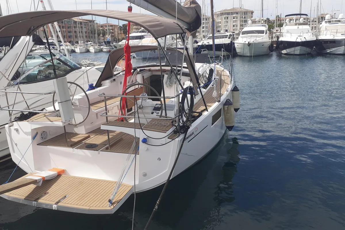 Exterior view of ALAS, a Northman Maxus 35 sailboat at Capo d'Orlando, Italy