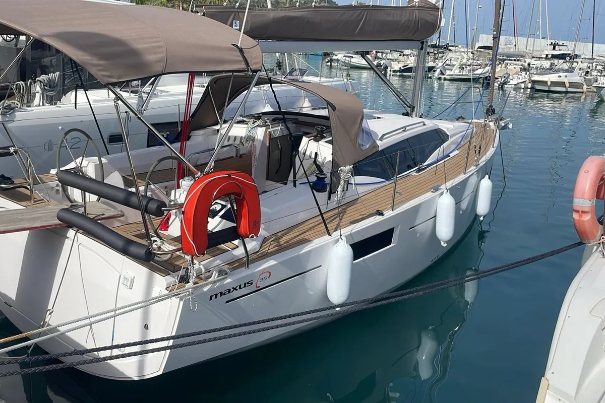 Exterior view of ALAS, a Northman Maxus 35 sailboat at Capo d'Orlando, Italy
