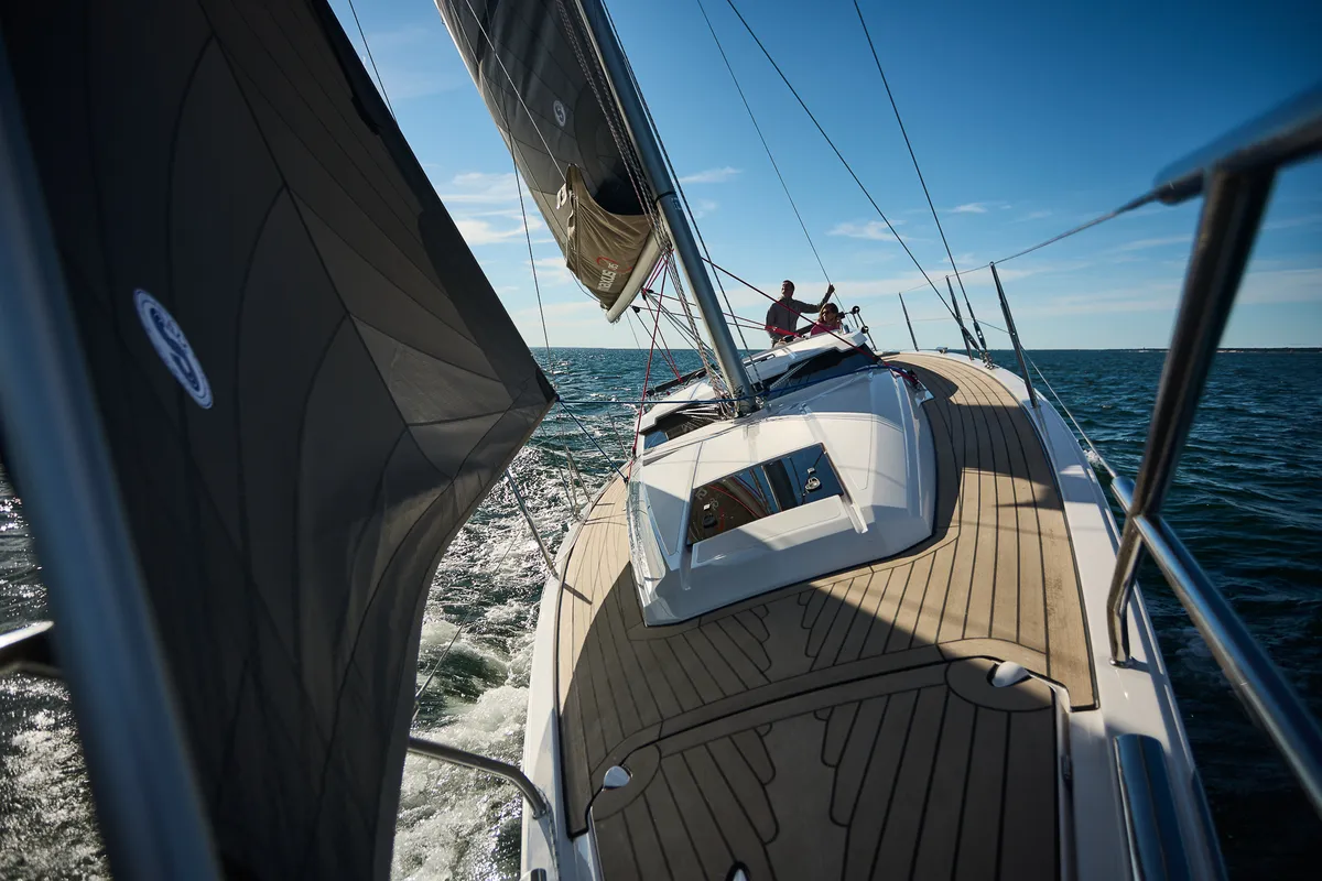 Deck of ALAS, a Northman Maxus 35 sailboat at Capo d'Orlando, Italy