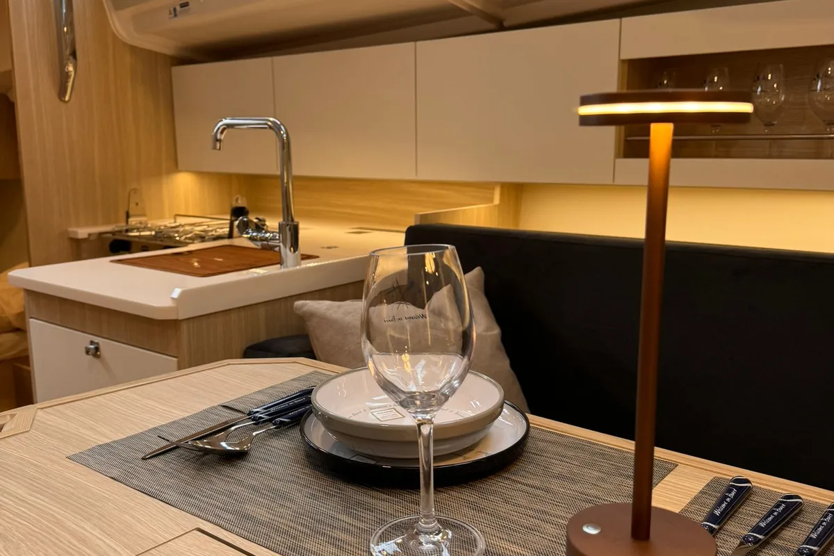 Salon of ALAS, a Northman Maxus 35 sailboat at Capo d'Orlando, Italy