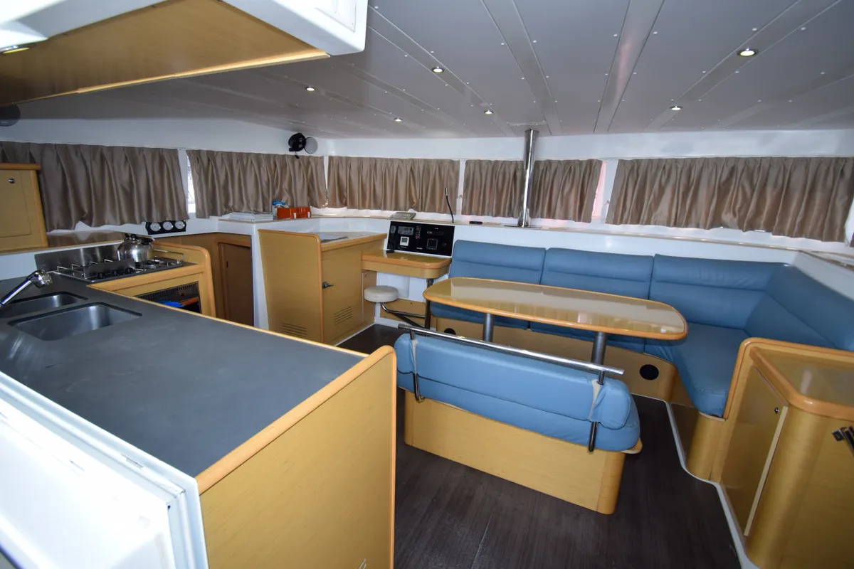 Galley of Rain Dogs, a Lagoon 421 catamaran at Marmaris, Turkey