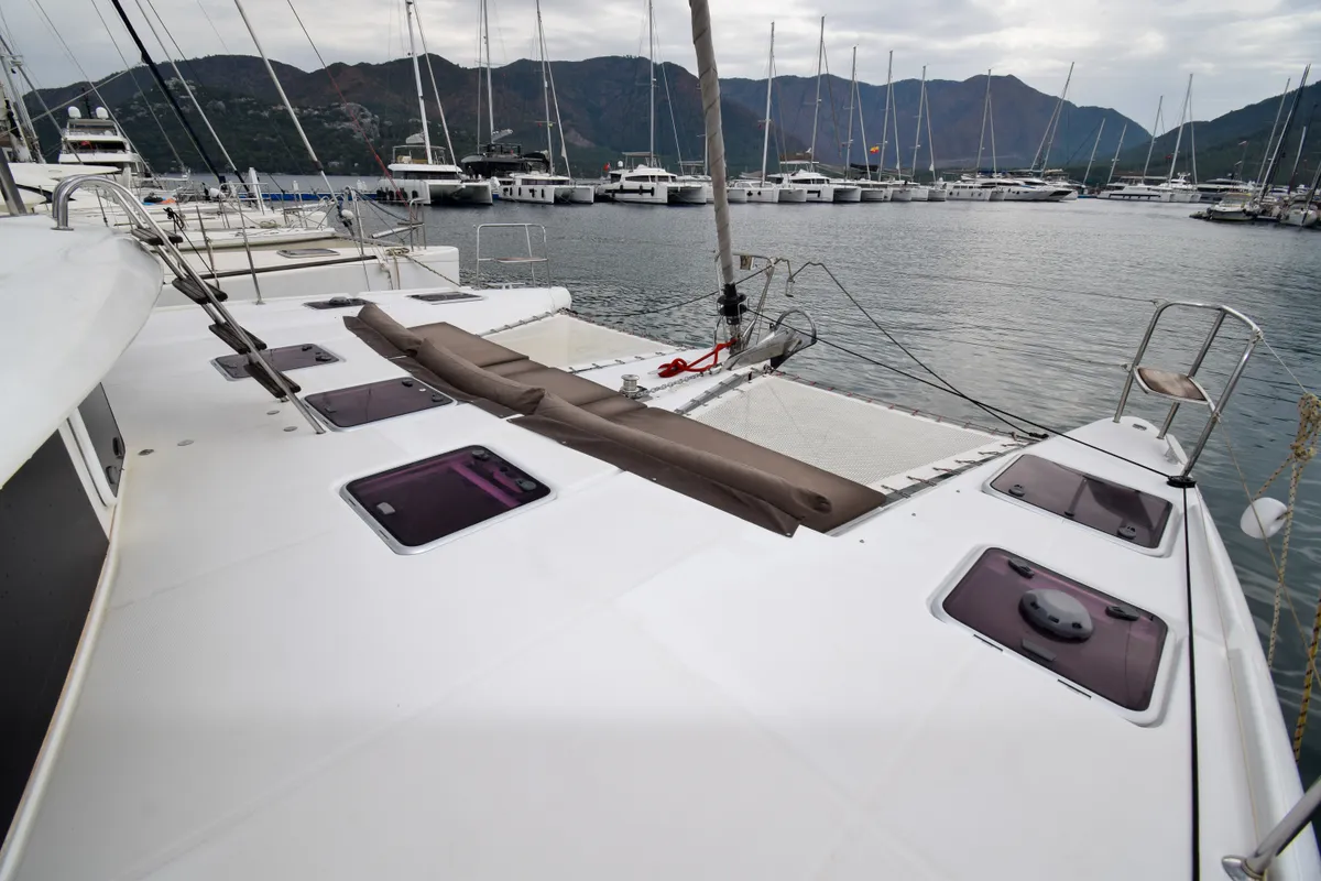 Deck of Rain Dogs, a Lagoon 421 catamaran at Marmaris, Turkey