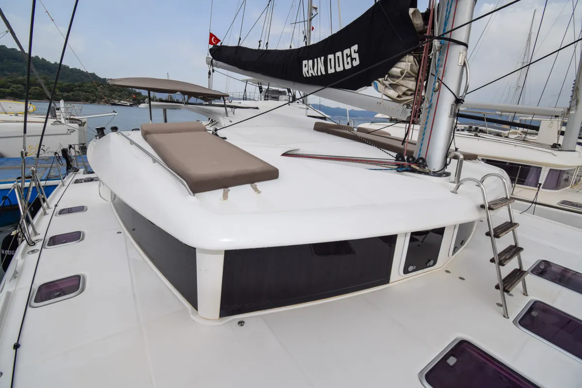 Deck of Rain Dogs, a Lagoon 421 catamaran at Marmaris, Turkey