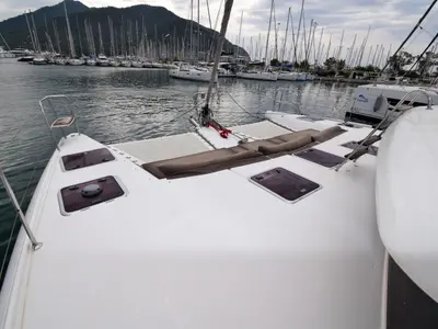 Deck of Rain Dogs, a Lagoon 421 catamaran at Marmaris, Turkey