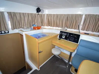 Cockpit of Rain Dogs, a Lagoon 421 catamaran at Marmaris, Turkey