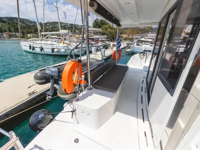 Deck of Samothraki 1, a Bali Catspace catamaran at Municipal Unit of Lefkada, Greece