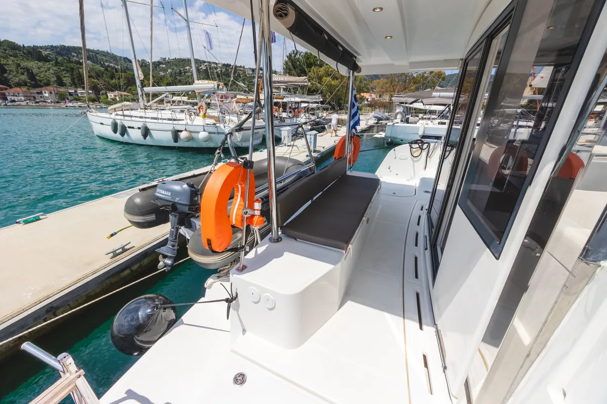 Deck of Samothraki 1, a Bali Catspace catamaran at Municipal Unit of Lefkada, Greece