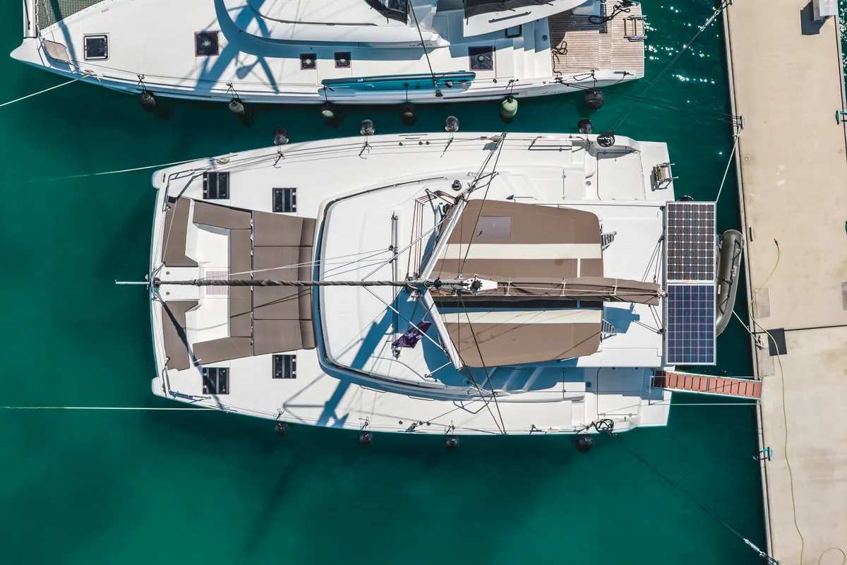 Salon of Samothraki 1, a Bali Catspace catamaran at Municipal Unit of Lefkada, Greece