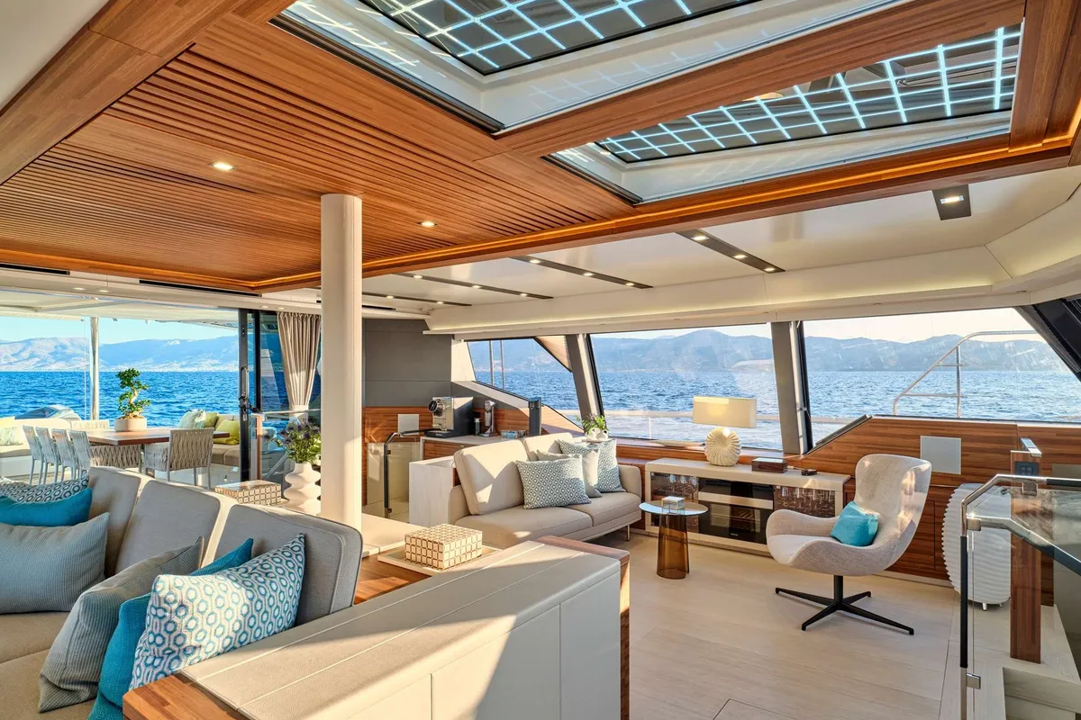 Magic Moments, a Fountaine Pajot Thira 80 catamaran at Central Abaco, Bahamas