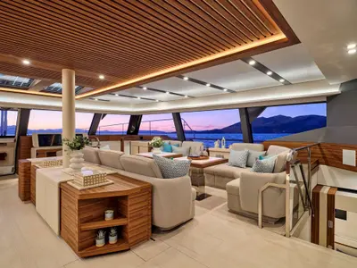 Magic Moments, a Fountaine Pajot Thira 80 catamaran at Central Abaco, Bahamas