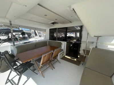 Deck of Valeriia, a Fountaine Pajot Lucia 40 catamaran at Općina Marina, Croatia
