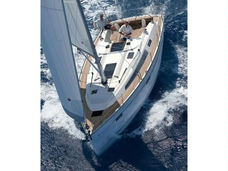 Exterior view of Oberon, a Bavaria Cruiser 41 sailboat at Olbia, Italy