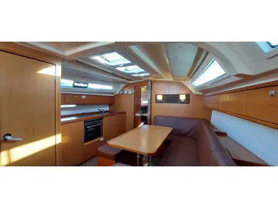Salon of Oberon, a Bavaria Cruiser 41 sailboat at Olbia, Italy