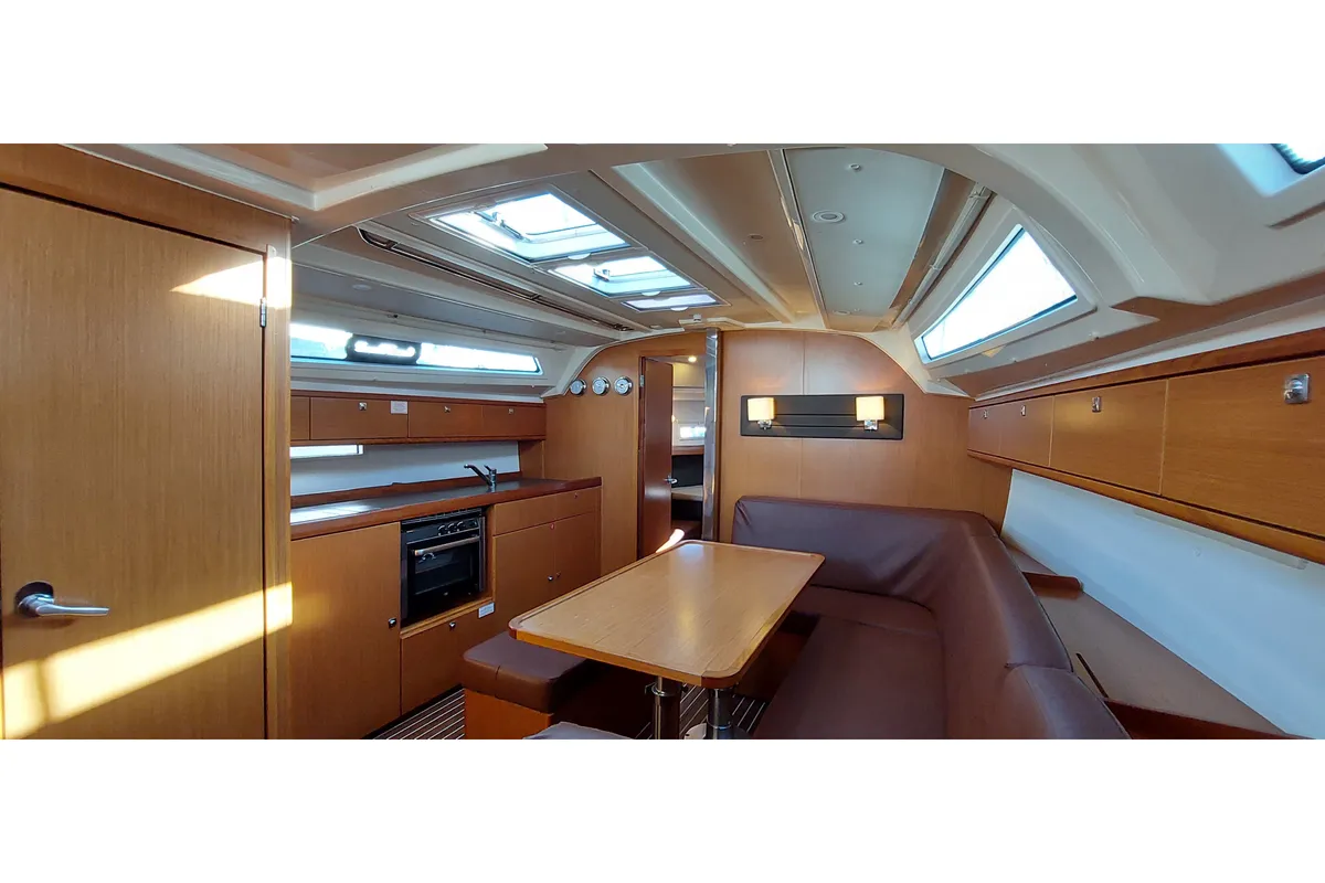 Salon of Oberon, a Bavaria Cruiser 41 sailboat at Olbia, Italy