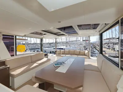Salon of Acrux, a Bali 4.6 catamaran at Grad Biograd na Moru, Croatia