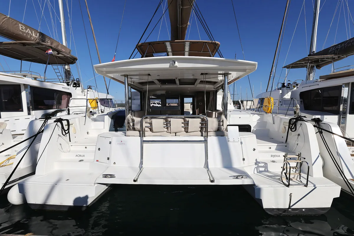 Exterior view of Acrux, a Bali 4.6 catamaran at Grad Biograd na Moru, Croatia