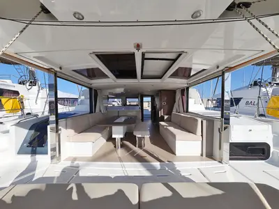 Deck of Acrux, a Bali 4.6 catamaran at Grad Biograd na Moru, Croatia